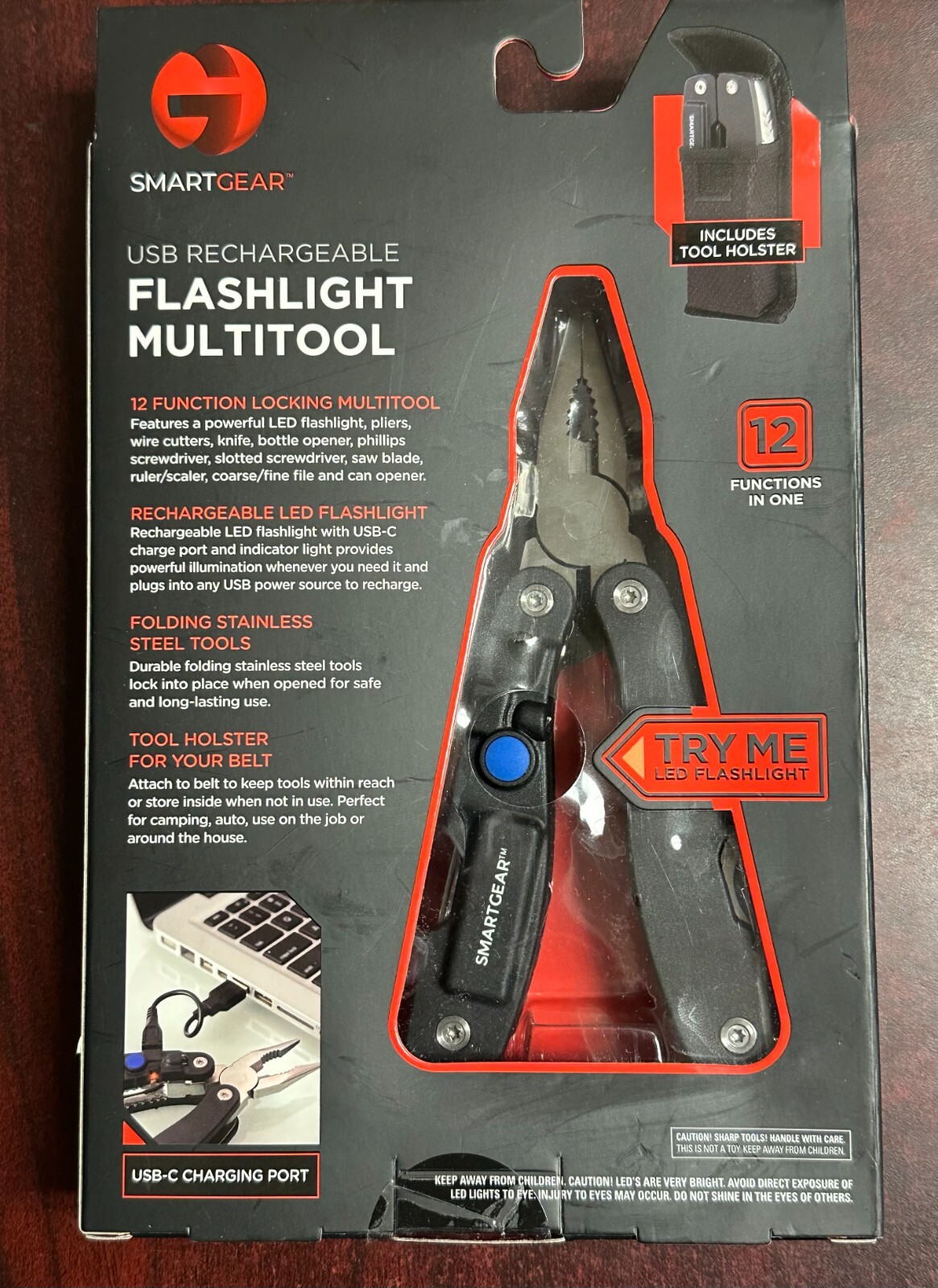 SMARTGEAR 12 Functions Usb Recharge Folding Stainless Steel FLASHLIGHT MULTITOOL