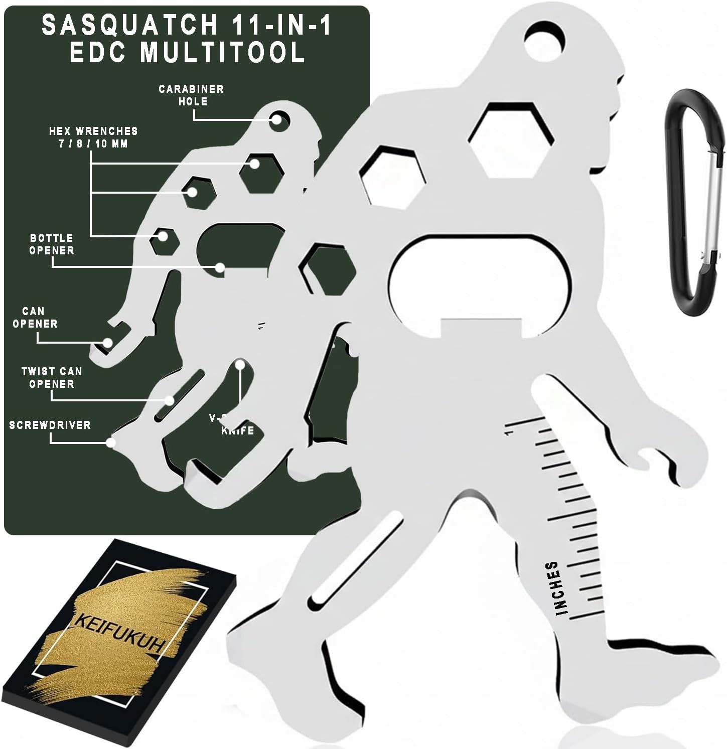 KEIFUKUH Sasquatch Multi Tool Pocket Gadget Unique Novelty Gift Silver New