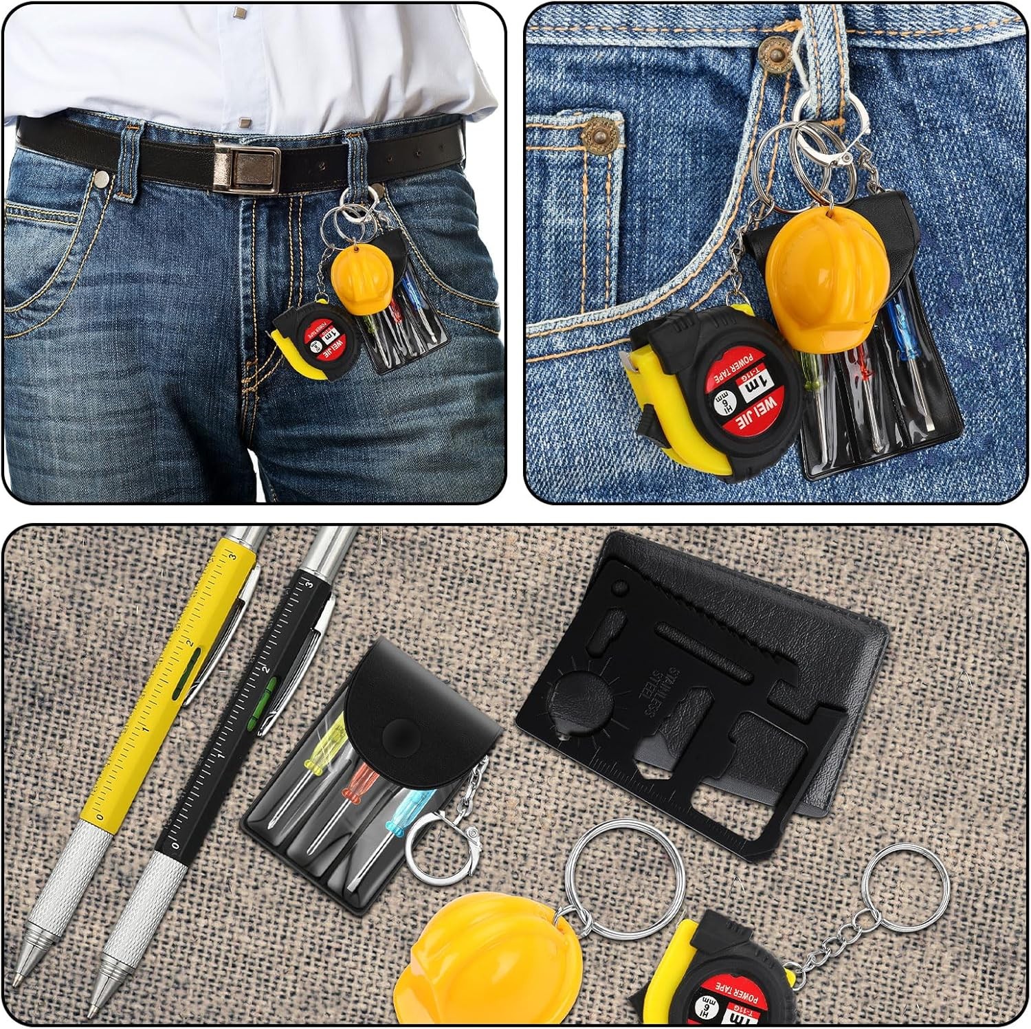 30 Pcs Mini Tape Measure Screwdriver Helmet Set Multitool Pen Credit Card