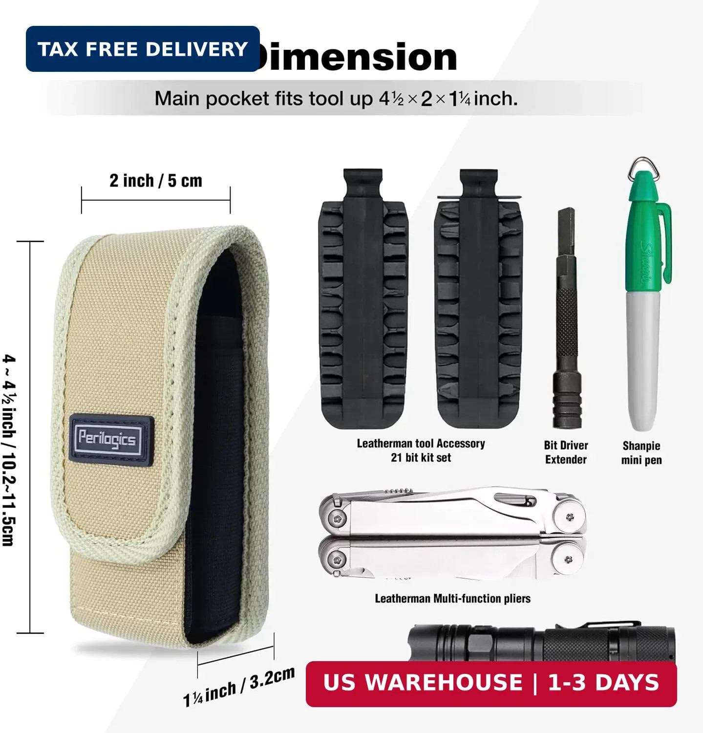 Perilogics Magnetic Tool Sheath for Leatherman – Nylon Belt Pouch Fits Wave Plus
