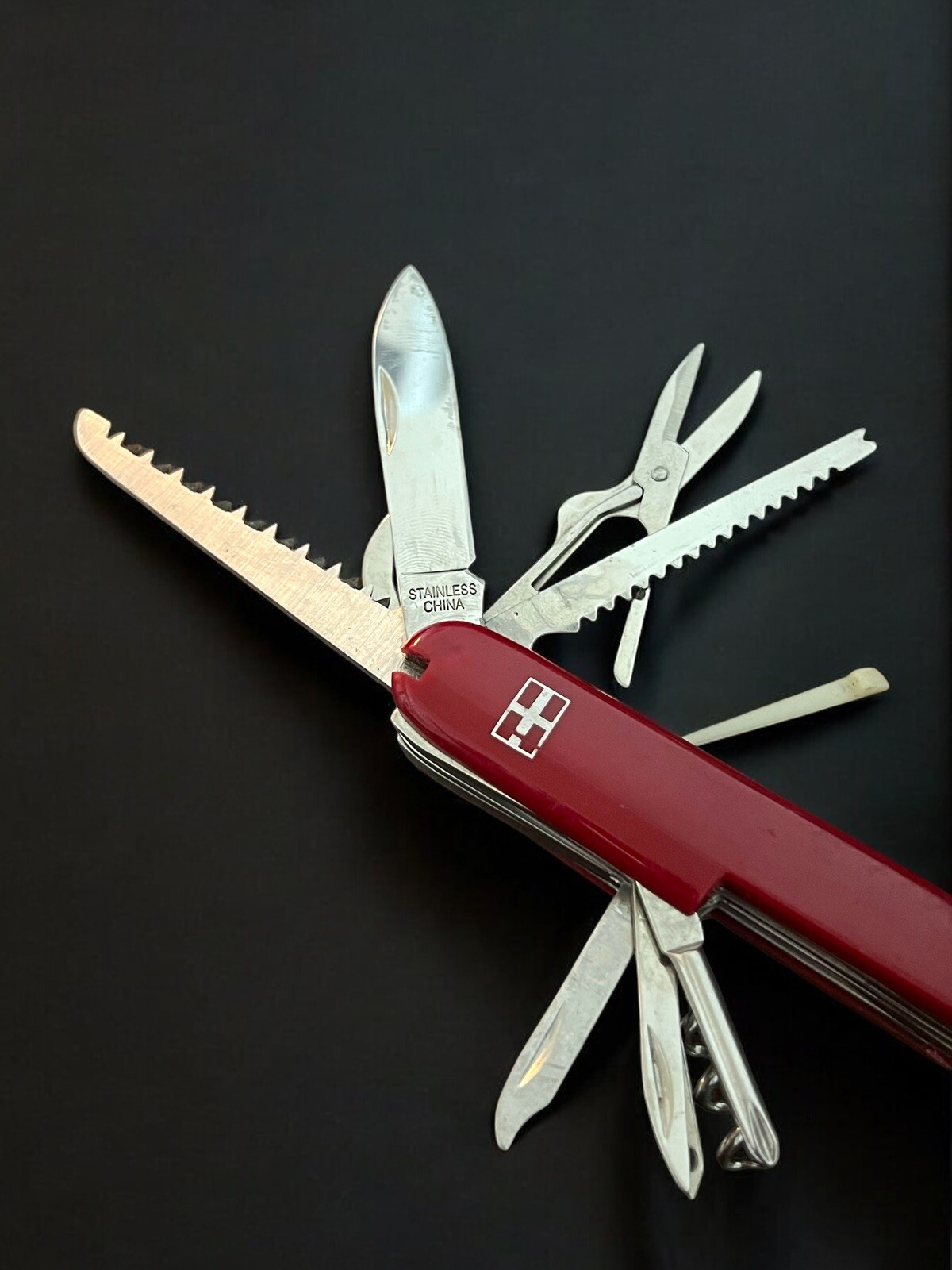 Compact Swiss Style Pocket Knife -Multi Function Tool Stainless Steel Red Casing