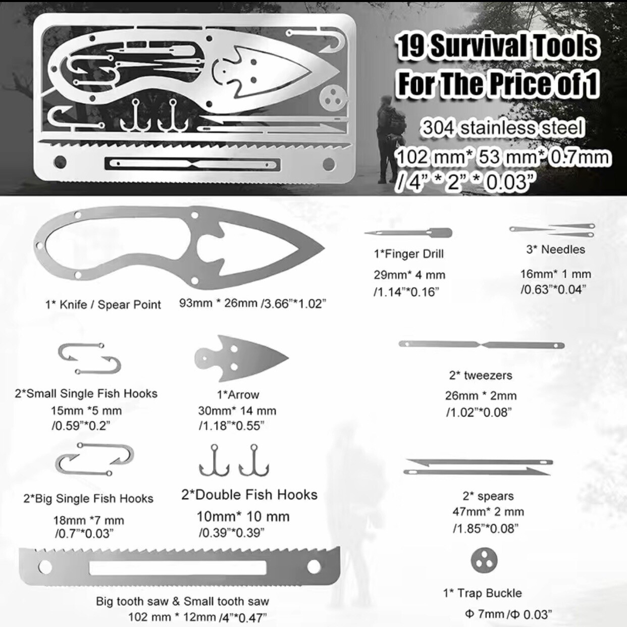 4PCS/set Survival Multitool Stainless Steel Credit Card Size Emergency Kit