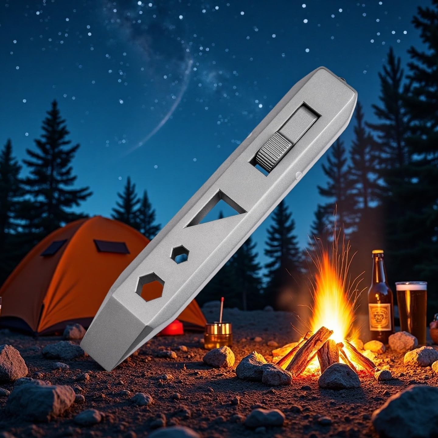 6-in-1 Titanium alloy EDC Pry Bar Multi-Tool- Bottle Opener, Wrench, Nail Puller