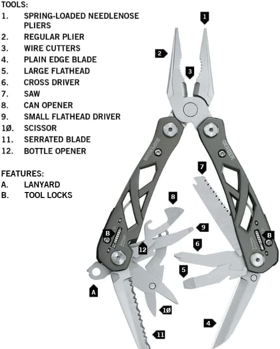 Gerber Gear Suspension 12-in-1 EDC Multi-Plier Multitool with Pocket Knife,