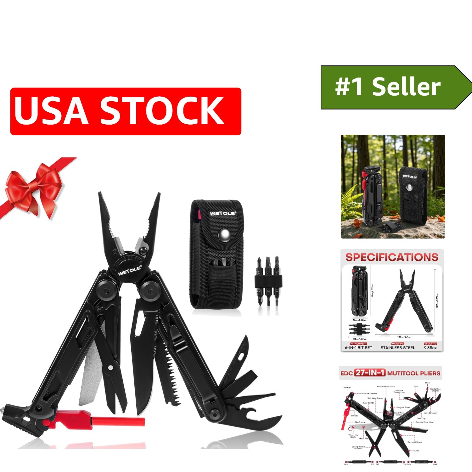 Compact 27-in-1 Multitool with Pocket Knife – Perfect for Camping and Survival