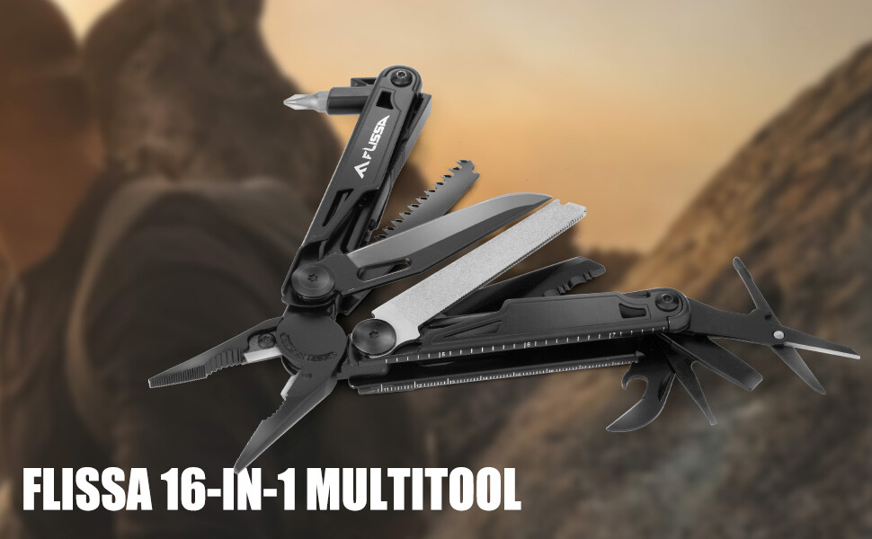 Flissa 16-in-1 Multitool Plier Folding Pocket Tool Bottle Opener Knife Stainless