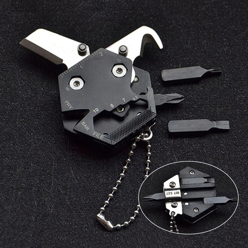 Keychain Screwdriver Multifunctional Hexagon Coin Outdoor EDC Tool Knife Pocket
