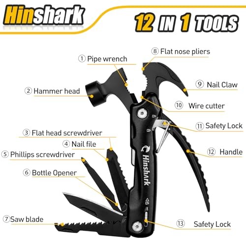 Fathers Day Gift for Husband Dad, Gifts for Men 12 in 1 Hammer Multitool, Black