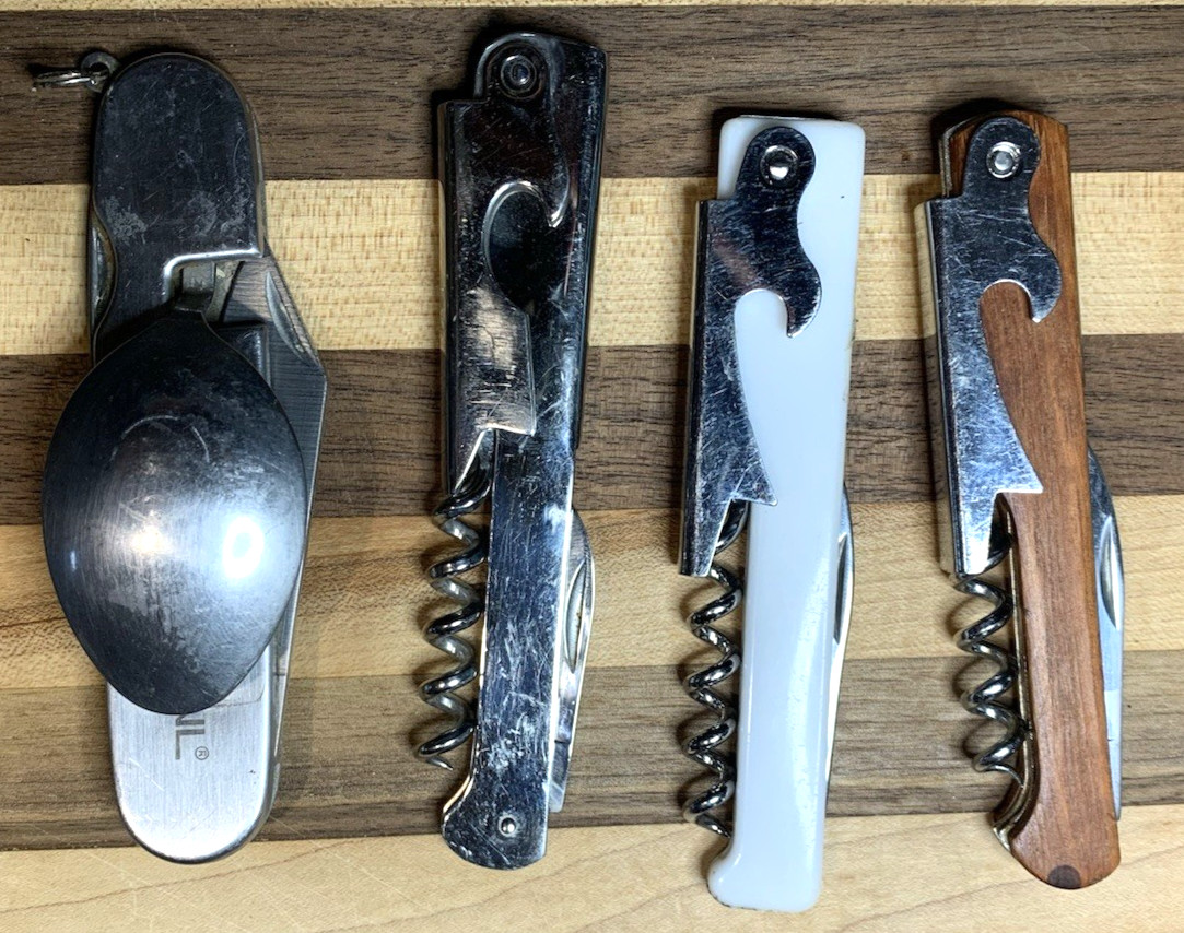 Lot 4 Vintage Corkscrew Multi-Tool Knife Bonus Knife Included! Military Spoon