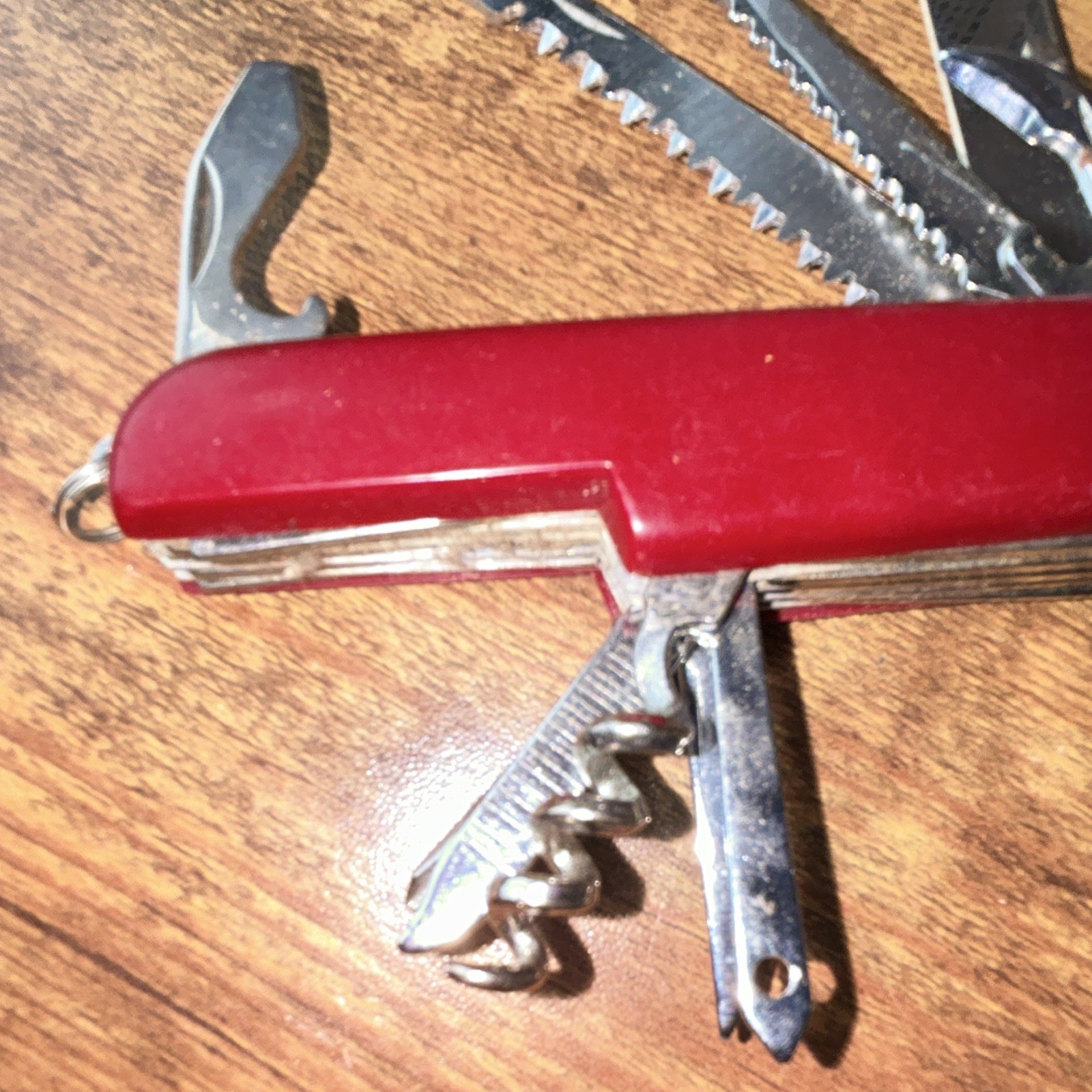 Red Multi-Tool Pocket Knife Scissors Saw Corkscrew Can Opener, SS, Lanyard Ring