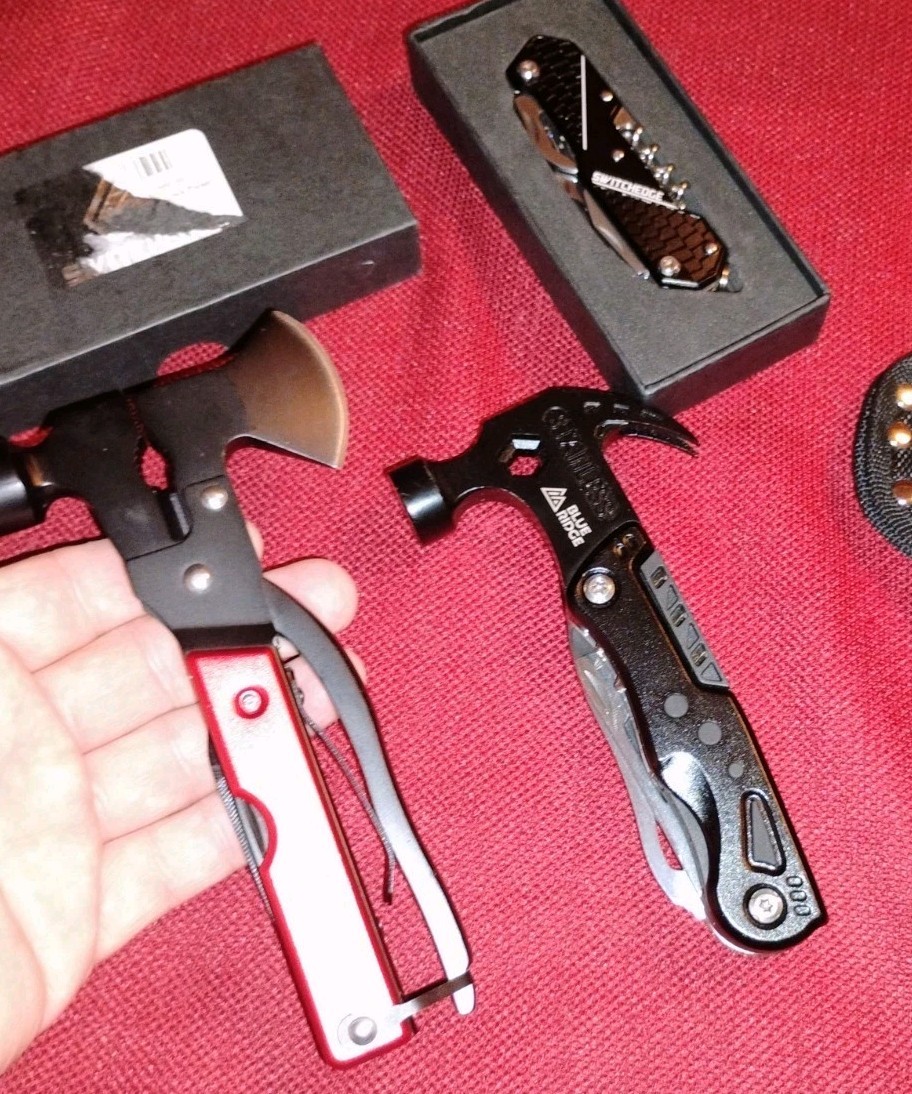 New multitool knife 3pc lot: Blue Ridge hammer & hatchet, camping EDC survival