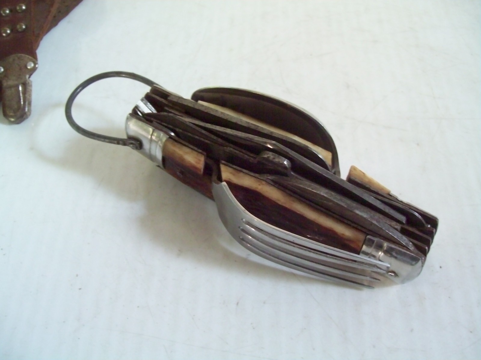 Vintage Camping Multi Task Pocket Knife Tool w/ Belt Holder Made in Japan