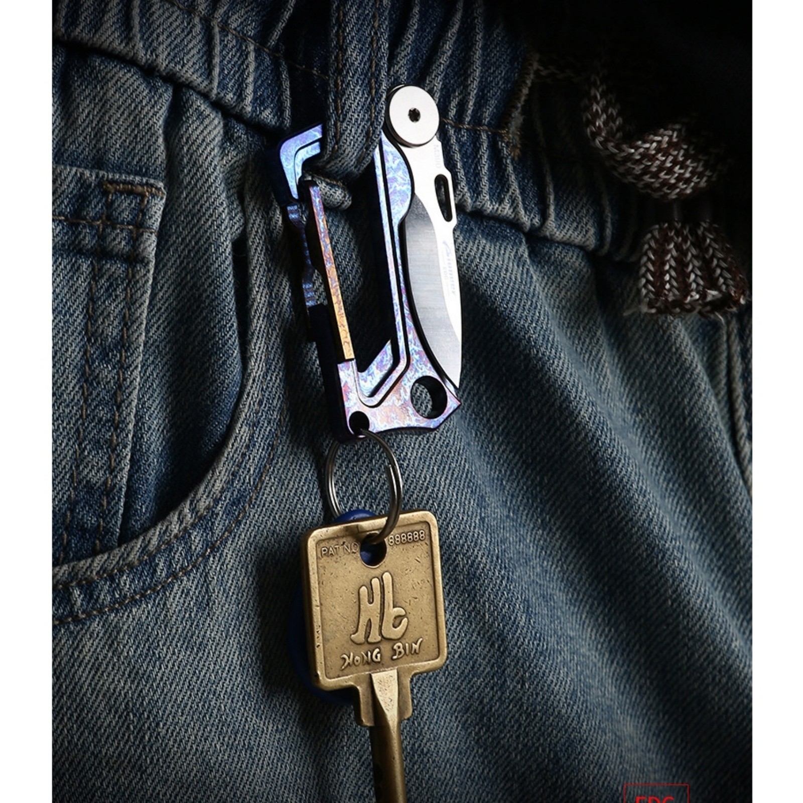 Titanium Alloy EDC Keychain Carabiner Multi Tool Gear with Knife Durable