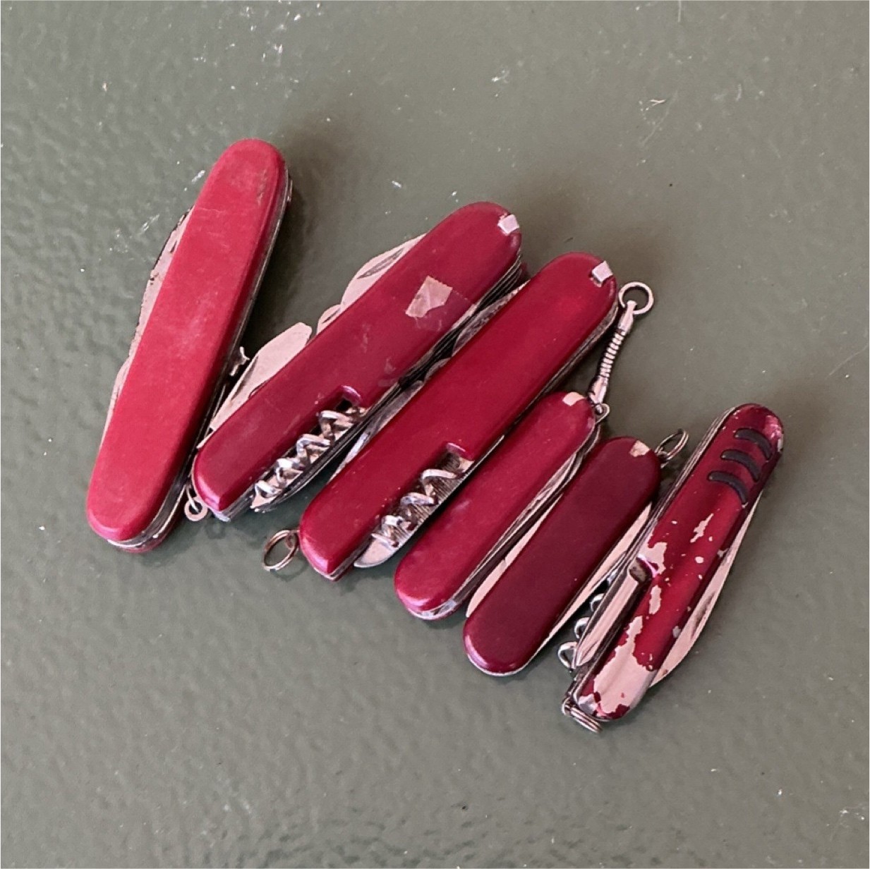 Victorinox Lot of 5 Red Multi-Tools Straight Edge Knife Corkscrew