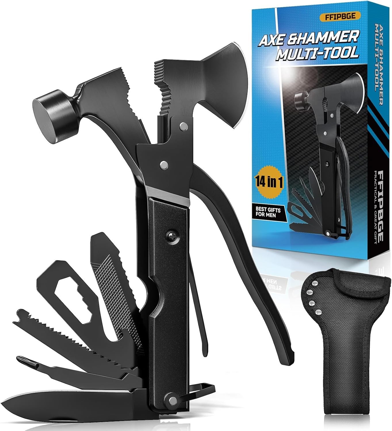 12 in 1 Hammer Multitool Caming Mulititool W/ Screwdriver Safety Lock & Durable