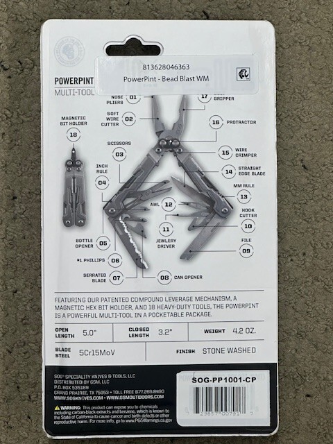 SOG PowerPint EDC Tool Compact Lightweight W/ 18 Multitools In One – Silver New