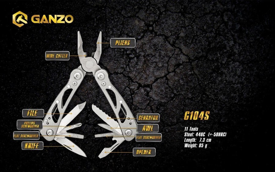 GANZO G104-S Multitool Mini Tool Mehrzweckwerkzeug 11 Funktionen Nylon-Etui