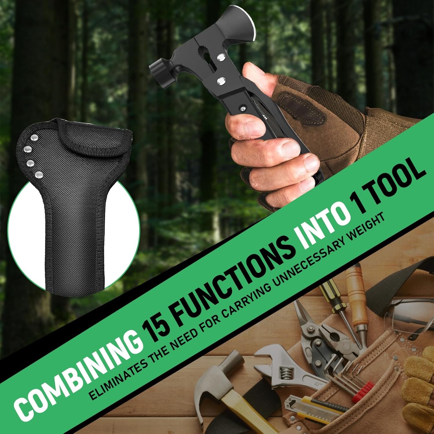 15-in-1 Multitool Axe Hatchet, Birthday Gifts for Men, Essential for Camping, Hi