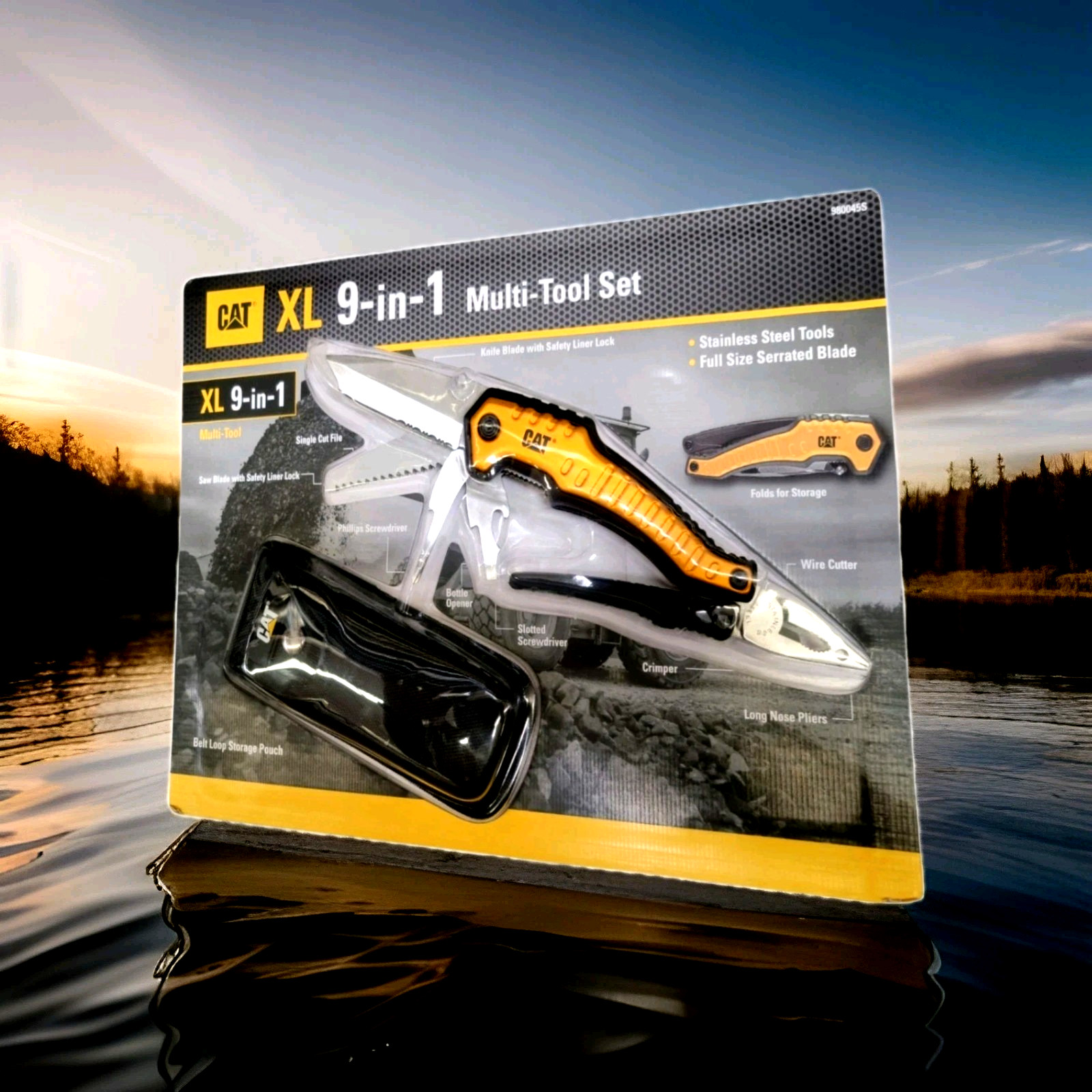 CAT XL 9-in-1 Multi-Tool Set, Stainless Steel. with Belt Loop Storage Pouch 7″
