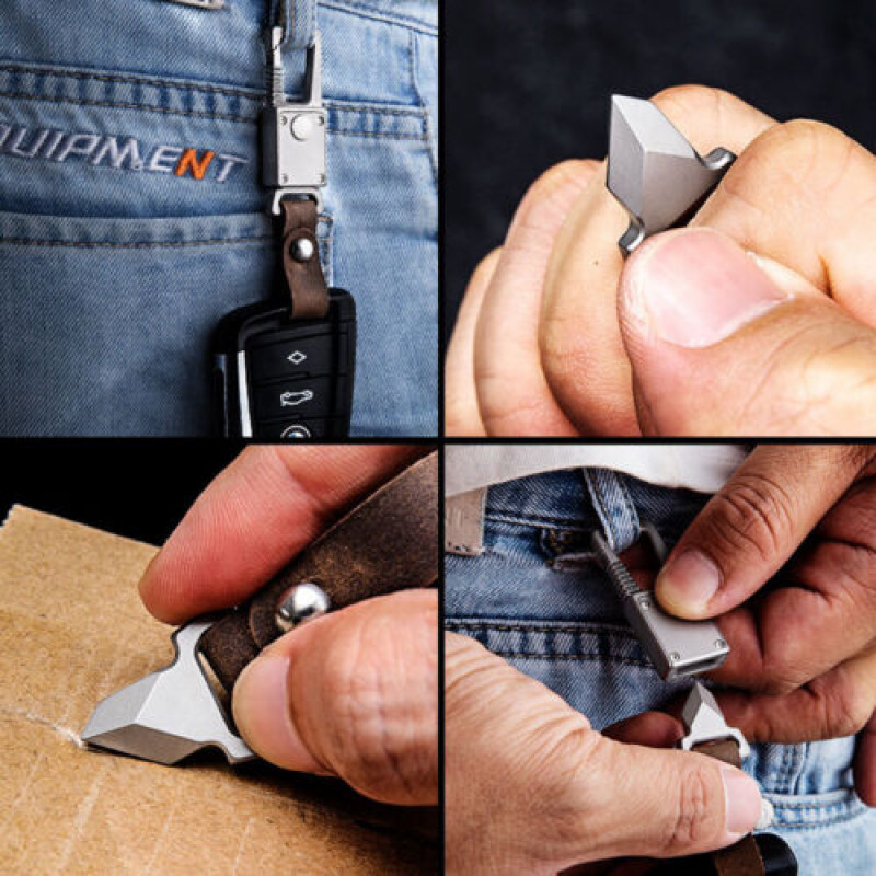 TC4 Titanium Alloy Genuine Leather Keychain Carabiner EDC Outdoor Multi-Tool