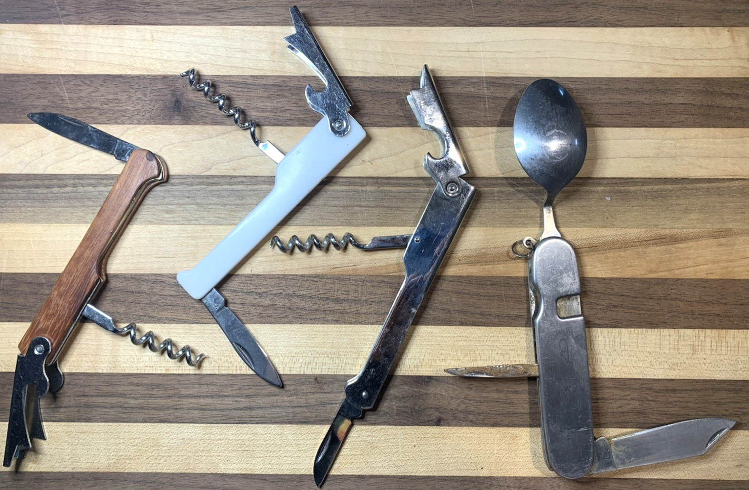 Lot 4 Vintage Corkscrew Multi-Tool Knife Bonus Knife Included! Military Spoon