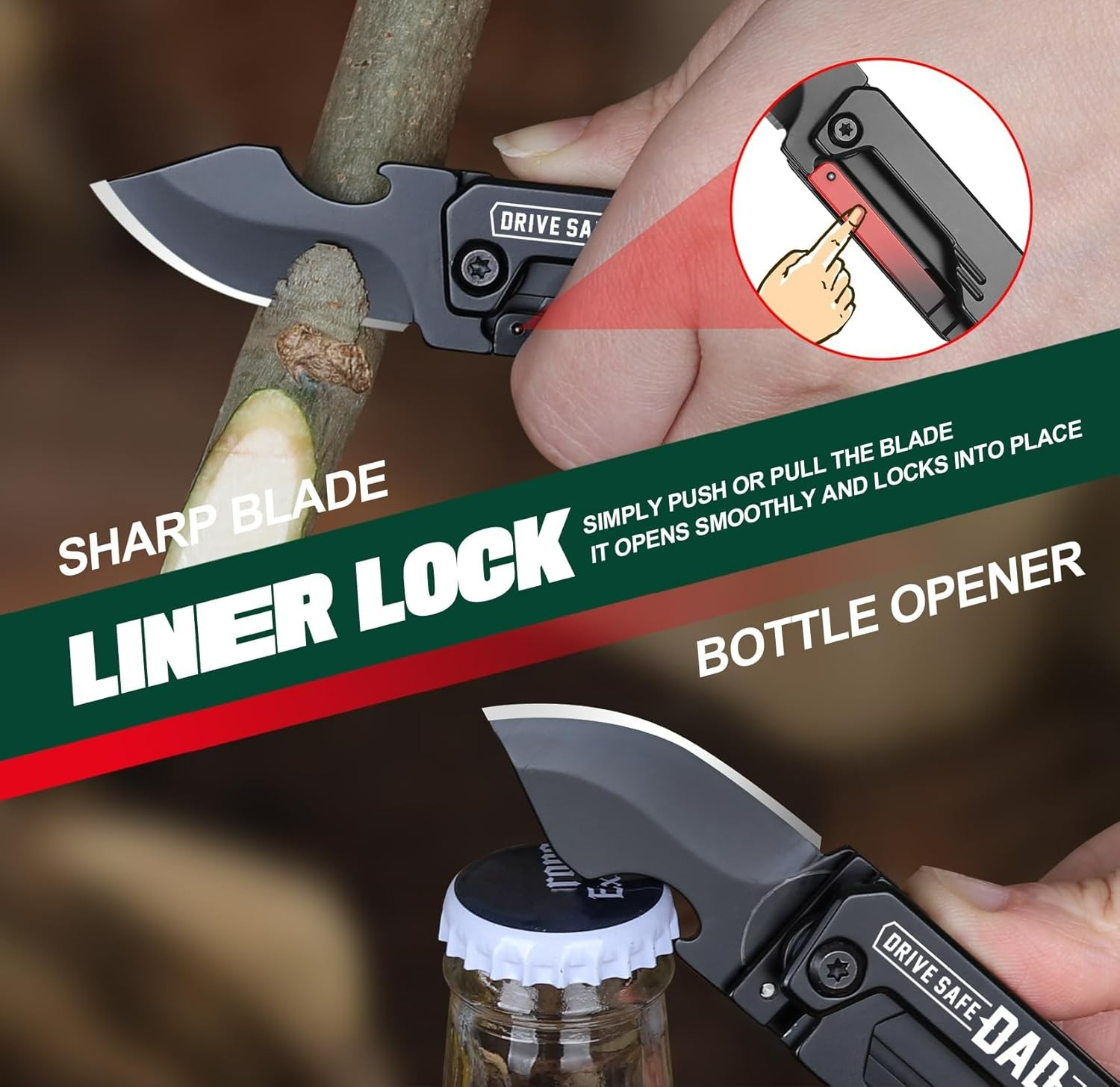 Portable 10-in-1 Keychain Tool, Gifting Options says (Drive Safe DAD-I Love You)