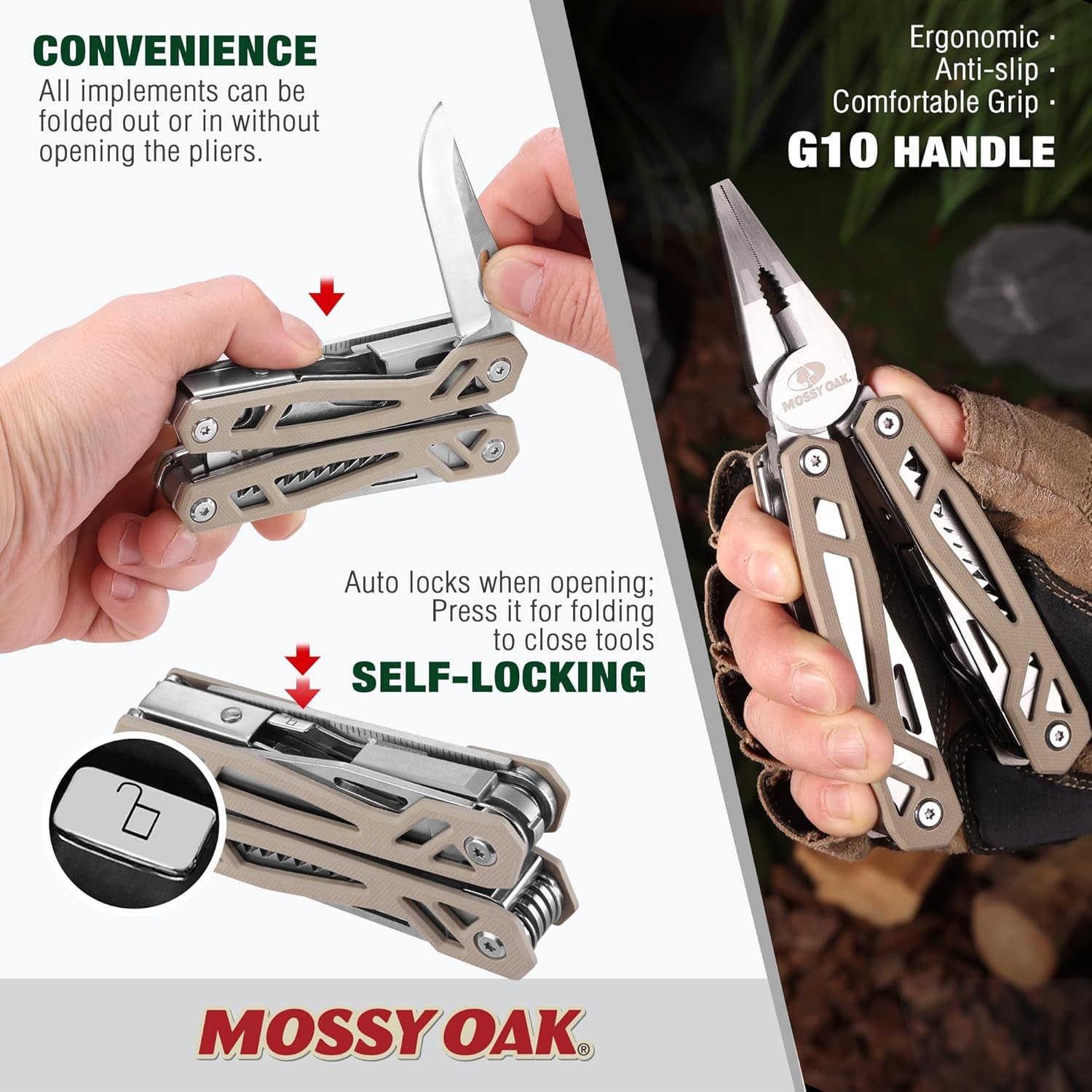 MOSSY OAK 22-in-1 Multitool Stainless Steel Plier Self-locking Knife Screwdriver