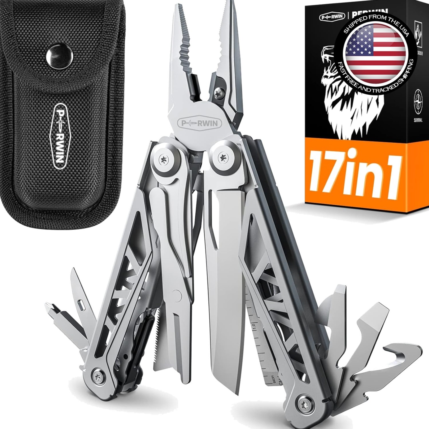 17-in-1 Stainless Steel Multitool with Self-Locking Pliers for Outdoor Adventure