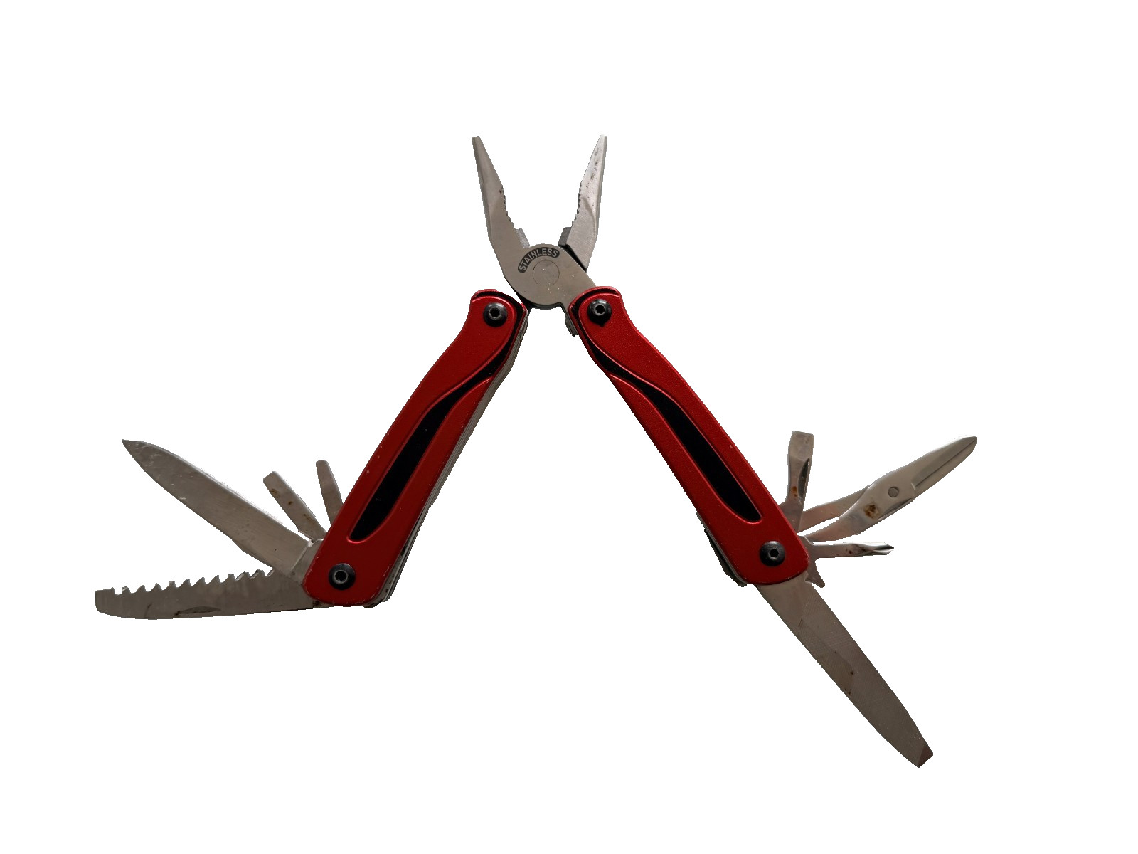 USED Craftsman 10 in 1 Multi Tool Pocket Knife Screwdriver Saw Bottle Opener RED