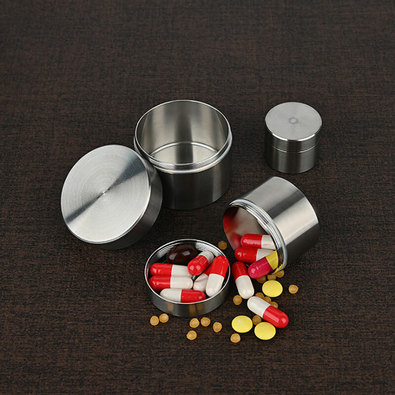 1 PC Stainless Steel Waterproof Tea Can EDC Outdoor Sealed Pill Case Storage—-