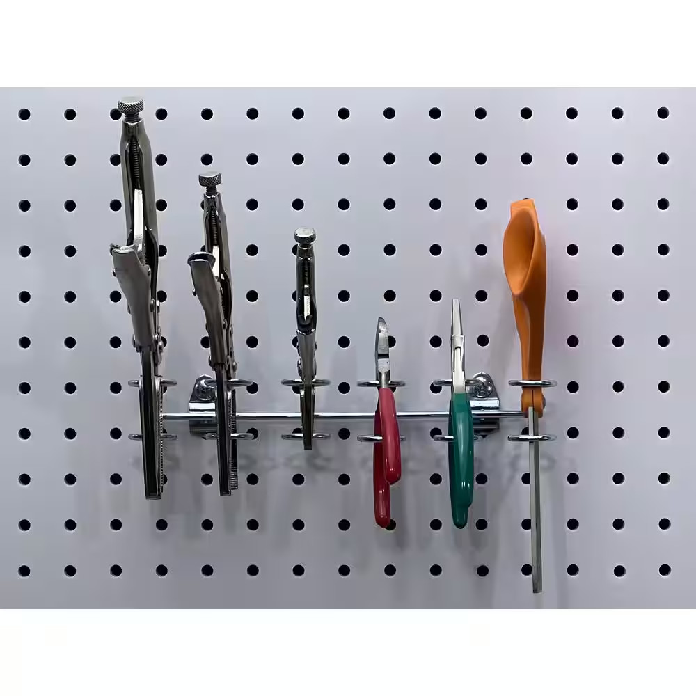 9 In. W Stainless Steel Multi-Ring Tool Holder for 1/8 In. and 1/4 In. Pegboard