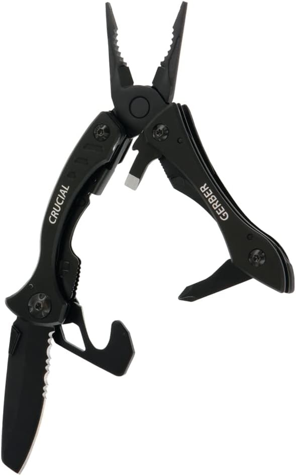 Gerber Gear Crucial EDC Multitool Pocket Knife with Clip and Strap Cutter,Black