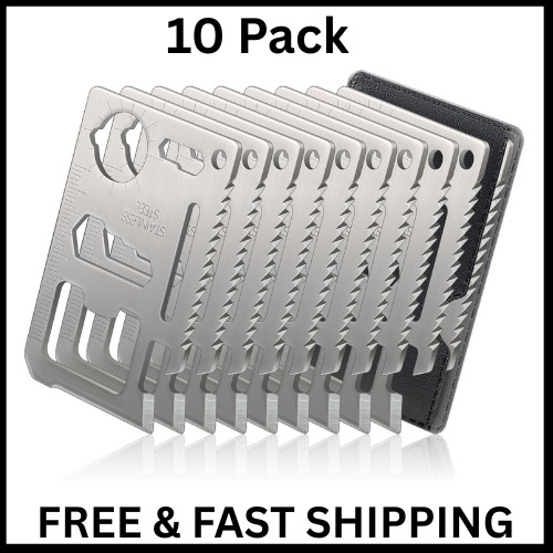 10 Pack 11-in-1 Credit Card Multitool Survival Pocket Tool for Men Silver Set