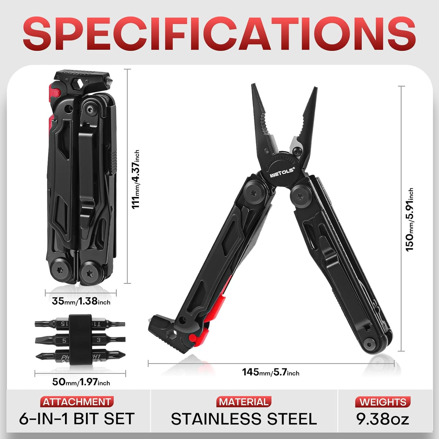 Multitool with Pocket Knife, 27-In-1 Stainless Steel Needle Nose Pliers with Scr