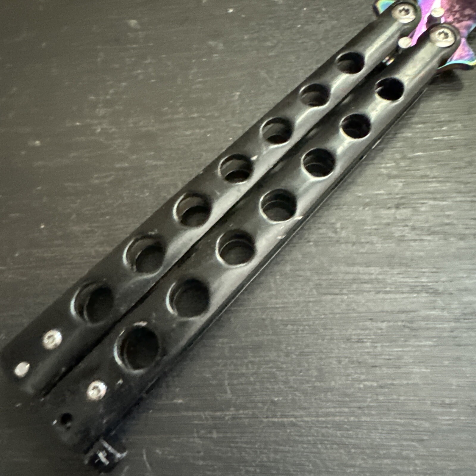 Trainer Knife Black Handle Rainbow Blade Training for Martial Arts