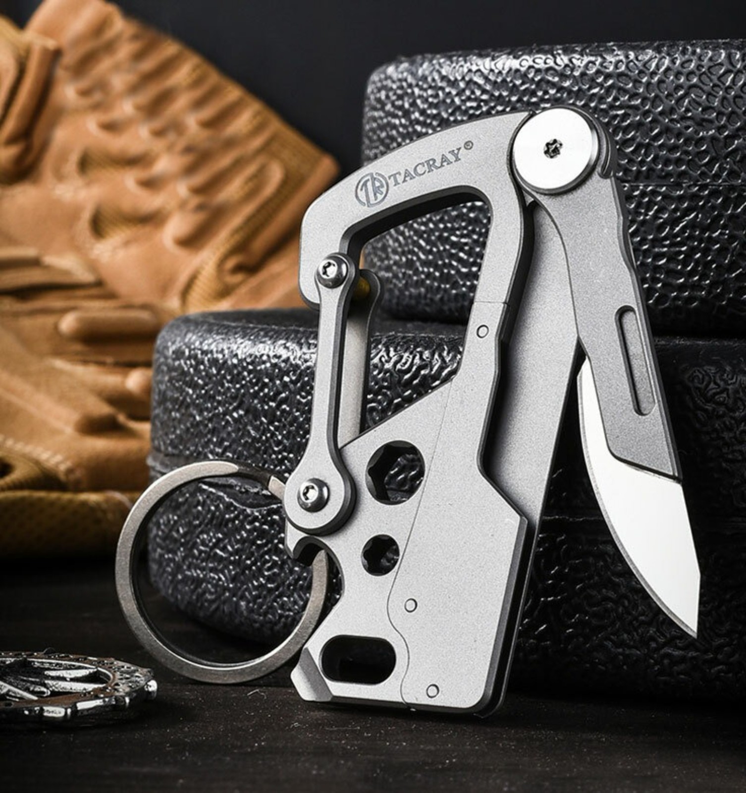 7 in 1 TC4 Lsand Multi Tools Key Chain Carabiner Outdoor Folding Scalpel EDC