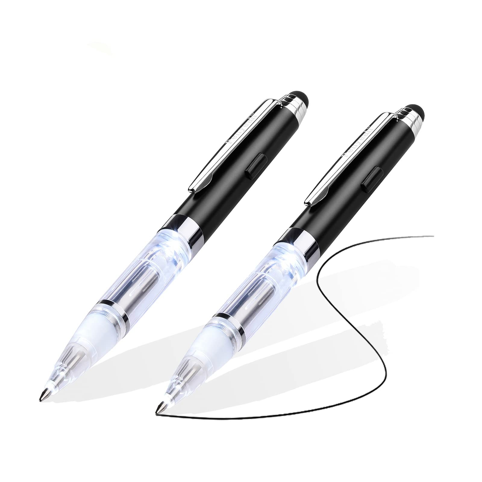 Pen with Light and Stylus Tip (2 Cts), 3 in 1 Light up Pens with Rubber Tip Styl