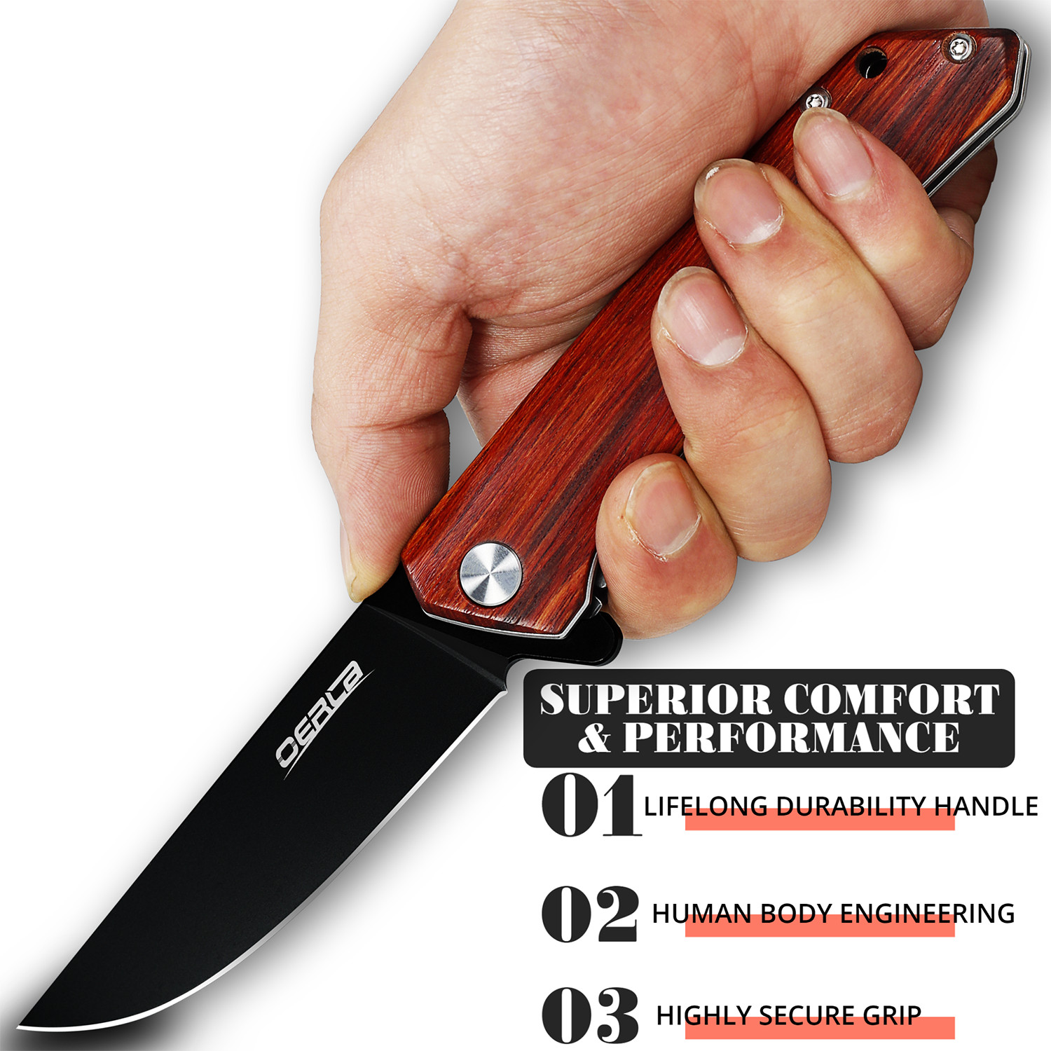 Oerla OLHW-D51 medium Pocket Folding Knife D2 High Carbon Steel Flipper Knives