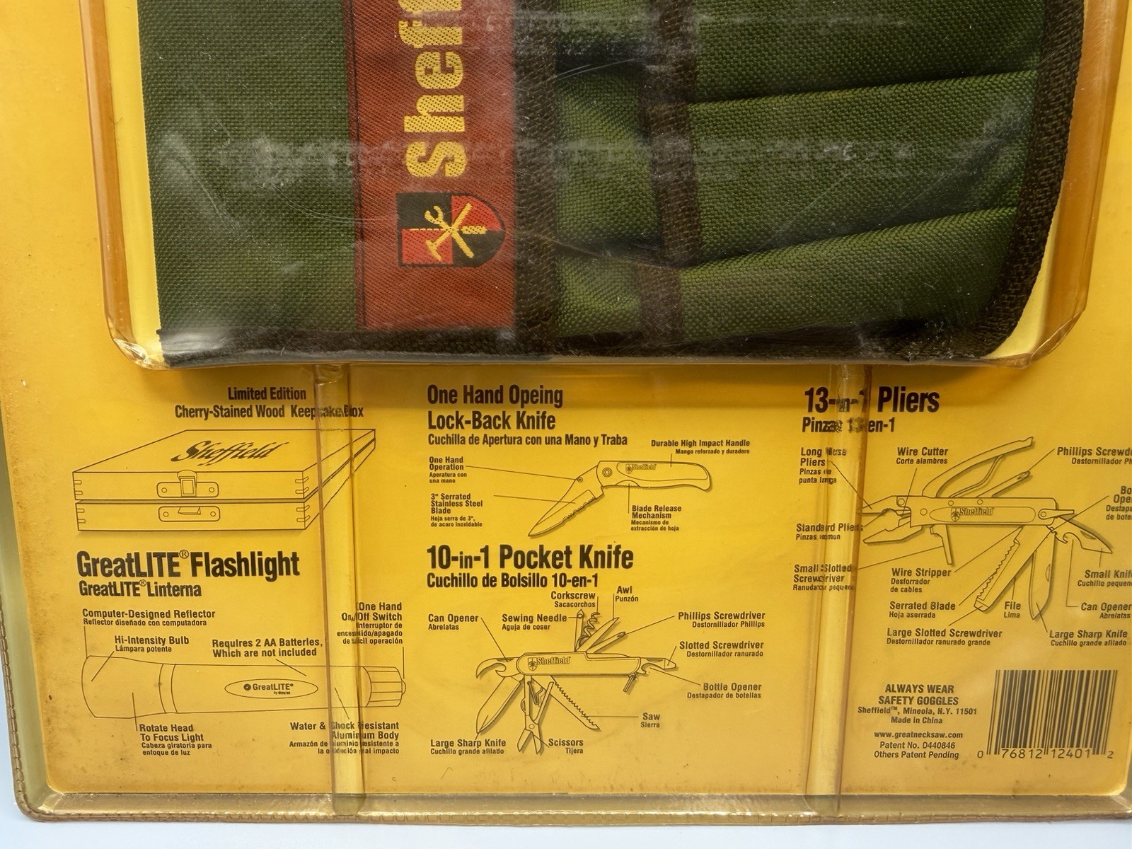 Sheffield 8 Pc Tool Kit Pocket Knife flashlight Pouch 12401 – New, Sealed W/ Box
