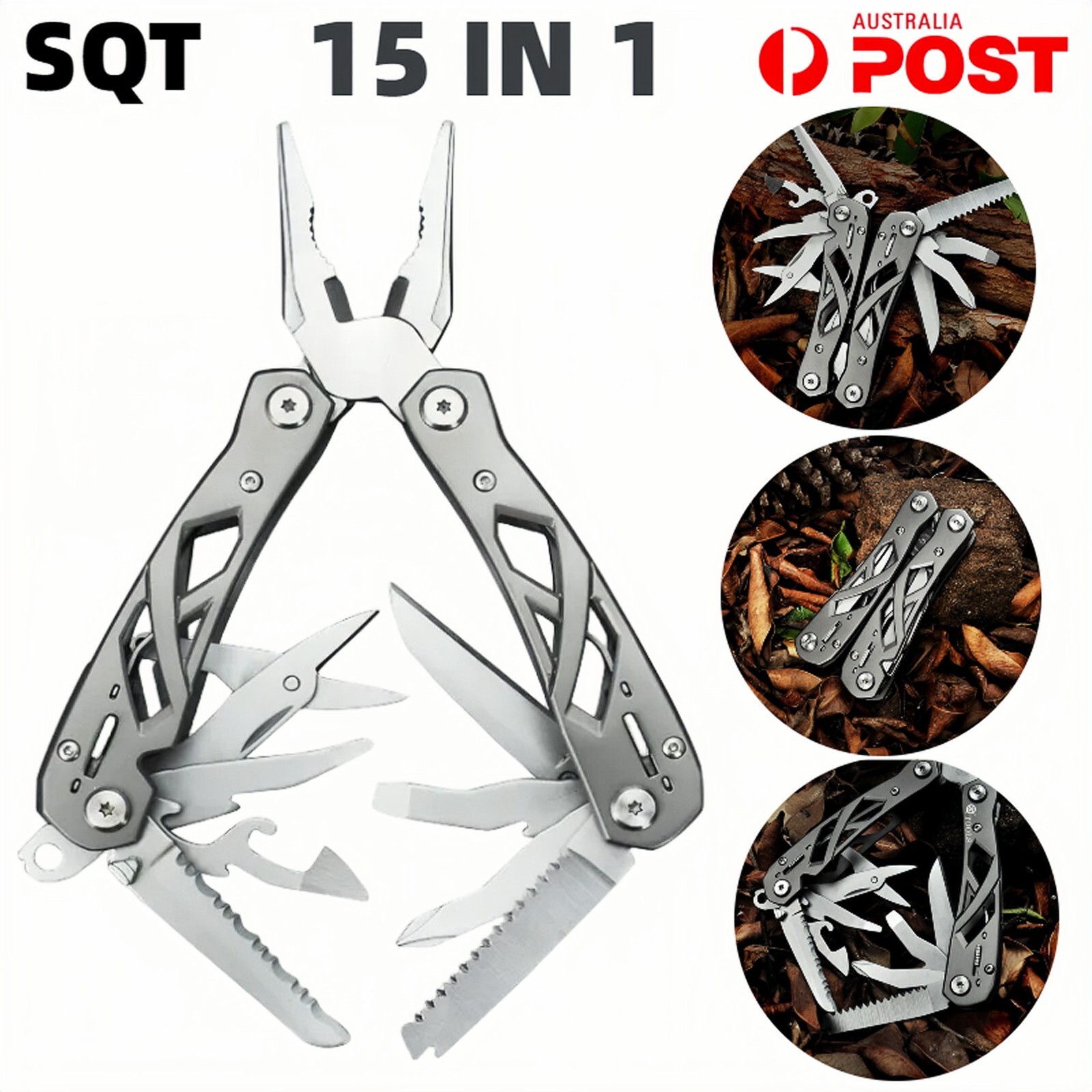 SQT Multifunctional Folding Scissors Multitools Pliers Camping LED Survival AU