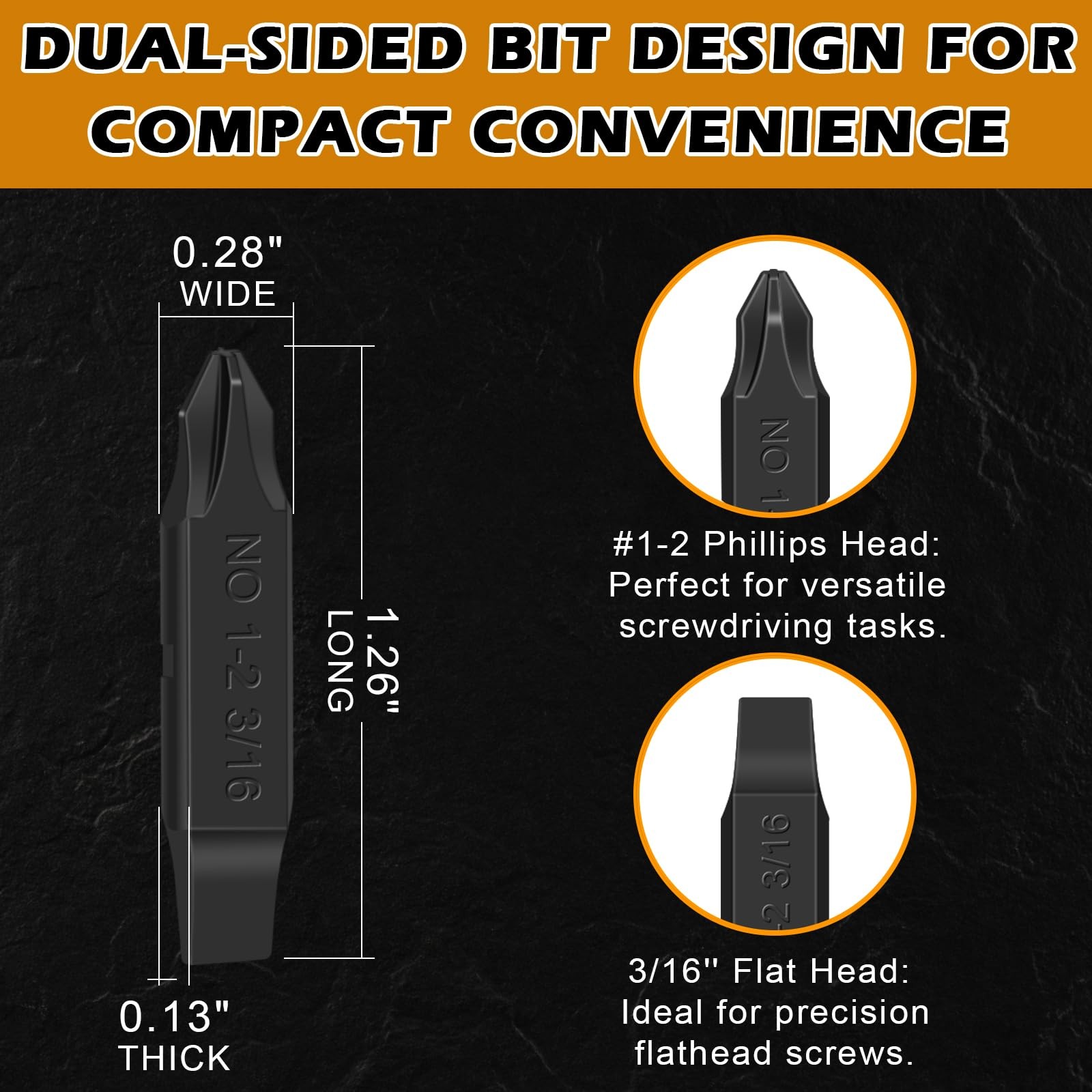 6-Pack Replacement Screwdriver Bits #1/#2 Phillips 3/16″ Flathead Compatible