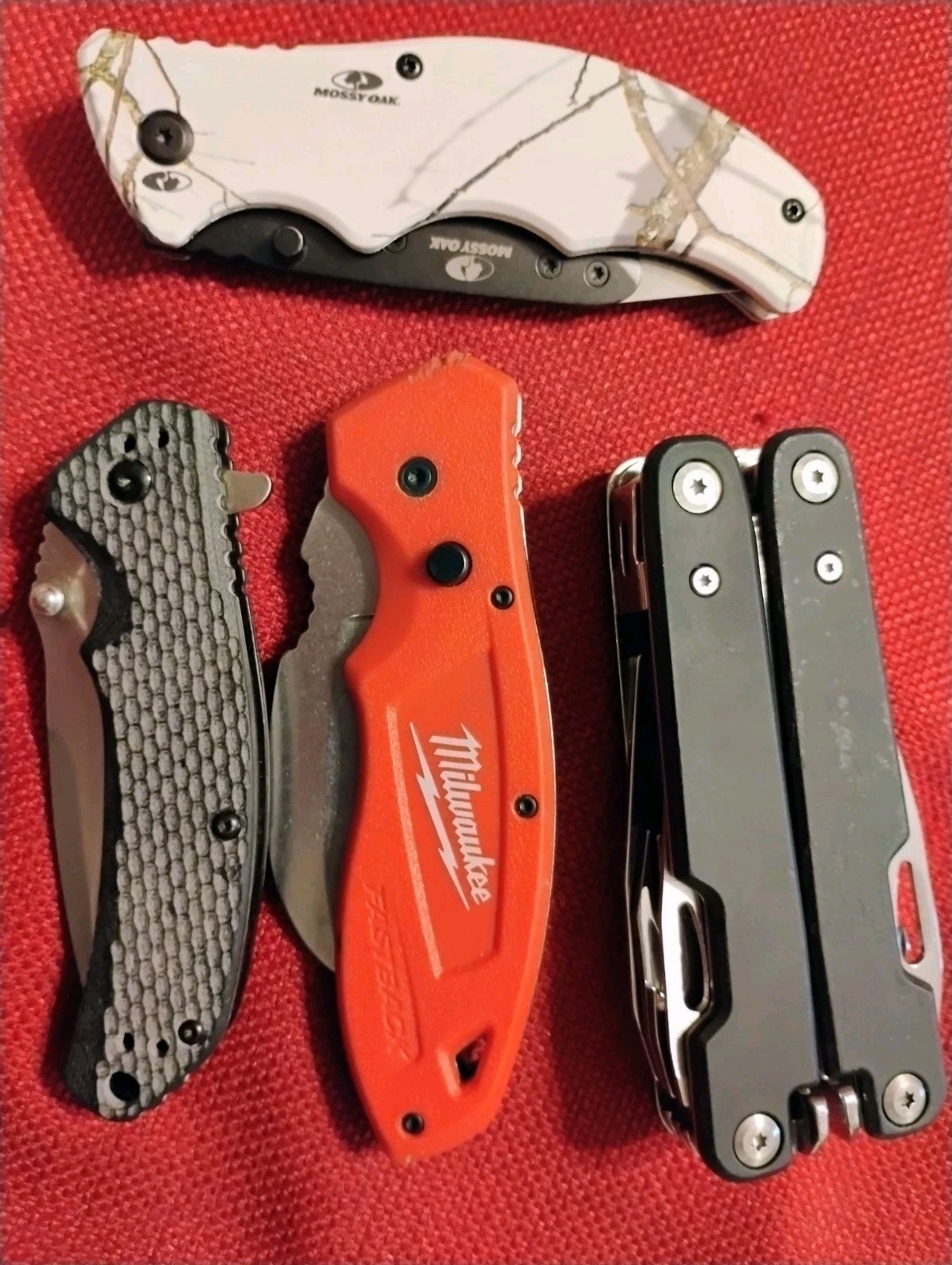 Mossy Oak multitool & razor, Milwaukee & Unbranded tactical knife 4pc lot VG