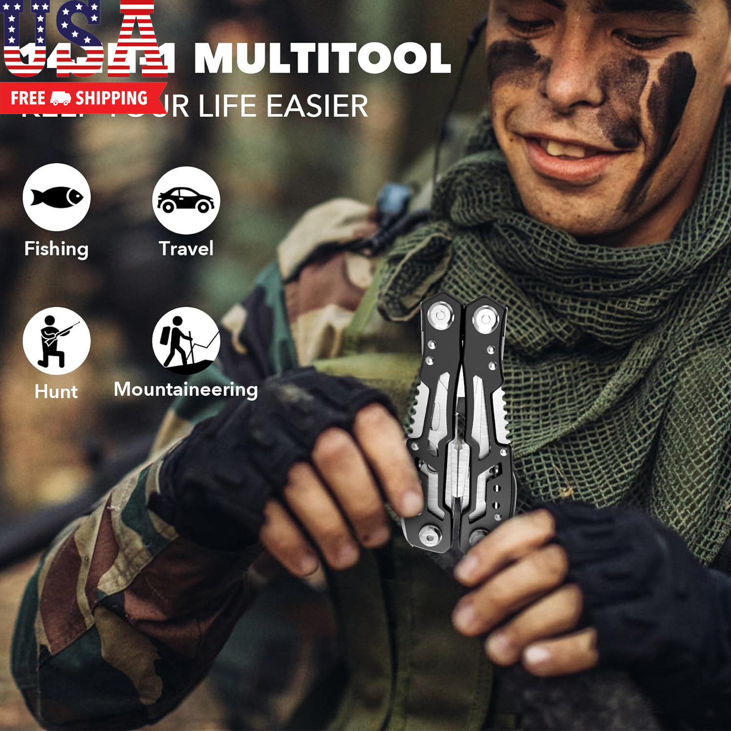 14-In-1 Multitool with Safety Locking, Professional Stainless Steel Multitool Pl