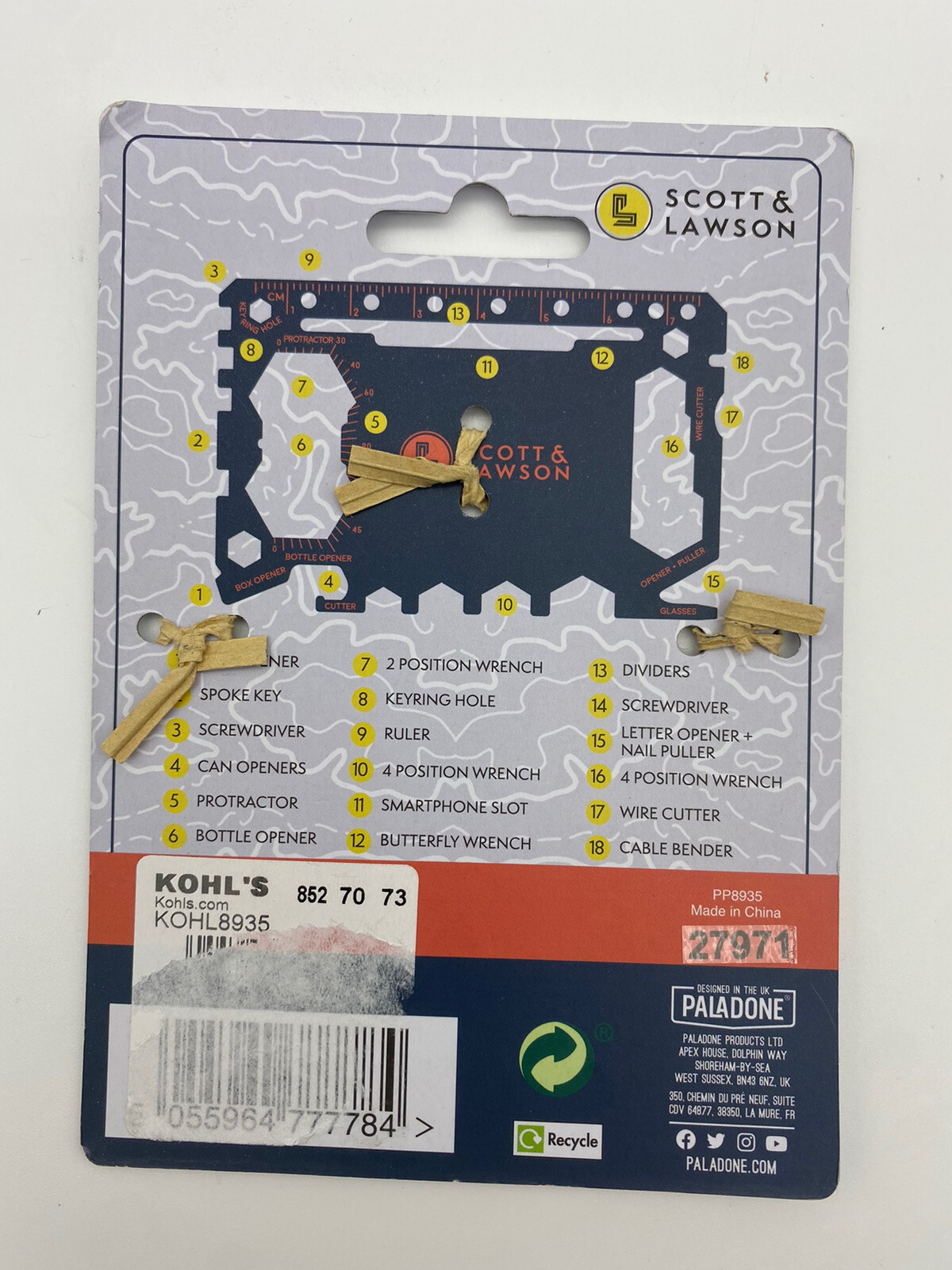 Scott & Lawson Multi Tool Credit Card Wallet Pocket Survival 18 In 1 Tool NEW