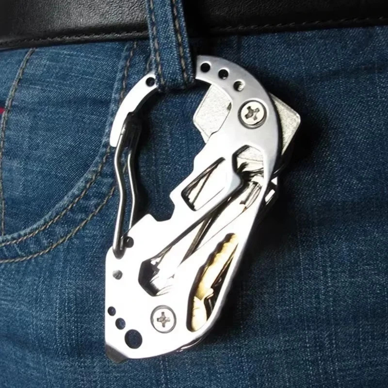 Stainless Multi Tool EDC Pocket Survival Carabiner Screwdriver Keychain Wrench**