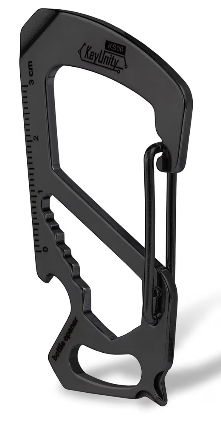 KeyUnity KS00 BLACK Carabiner Clip Multitool Stainless Steel 7 Tools in 1