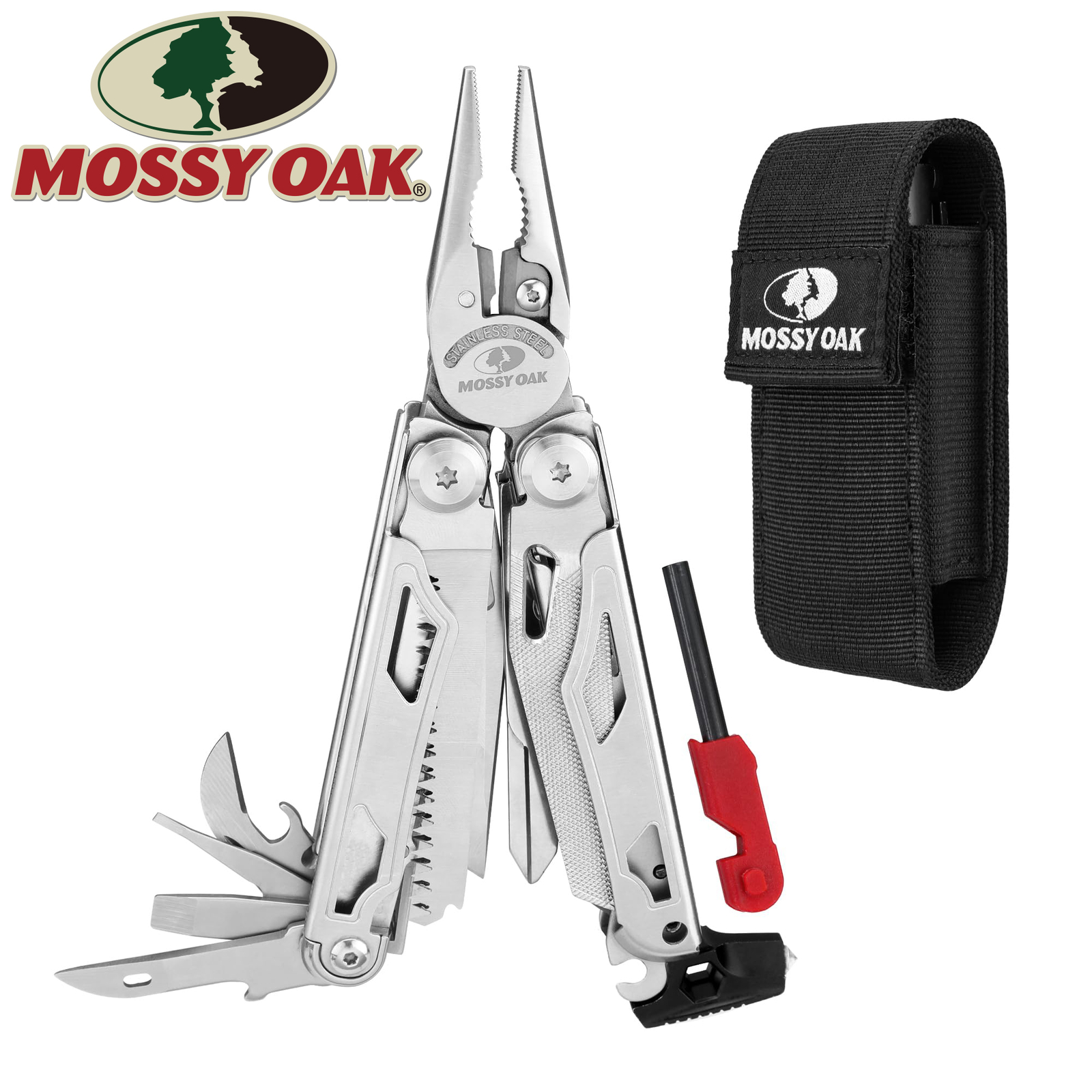 MOSSY OAK 19-in-1 Stainless Steel Multitool Pocket Knife Survival Tool w/Sheath