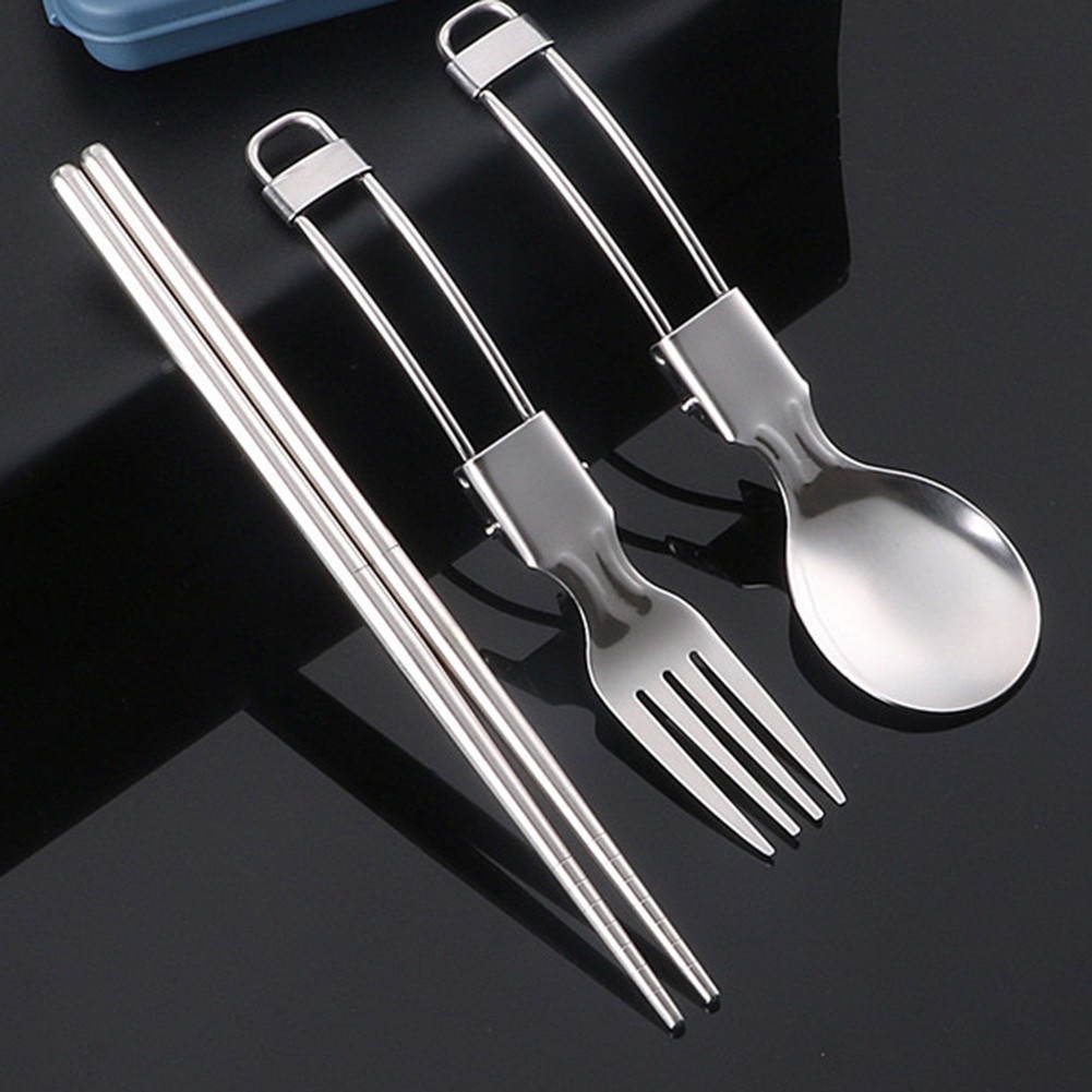 Compact Outdoor Picnic Utensil Set Stainless Steel Spoon Fork Chopsticks