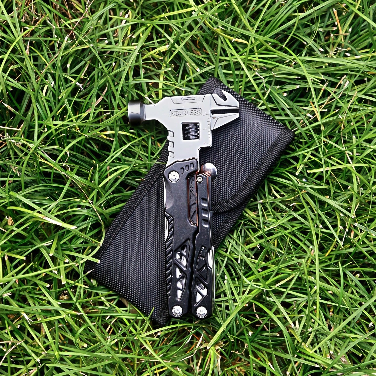 Multi-Tool Adjustable Wrench Hammer Pliers Survival Gear No Blades For Camping