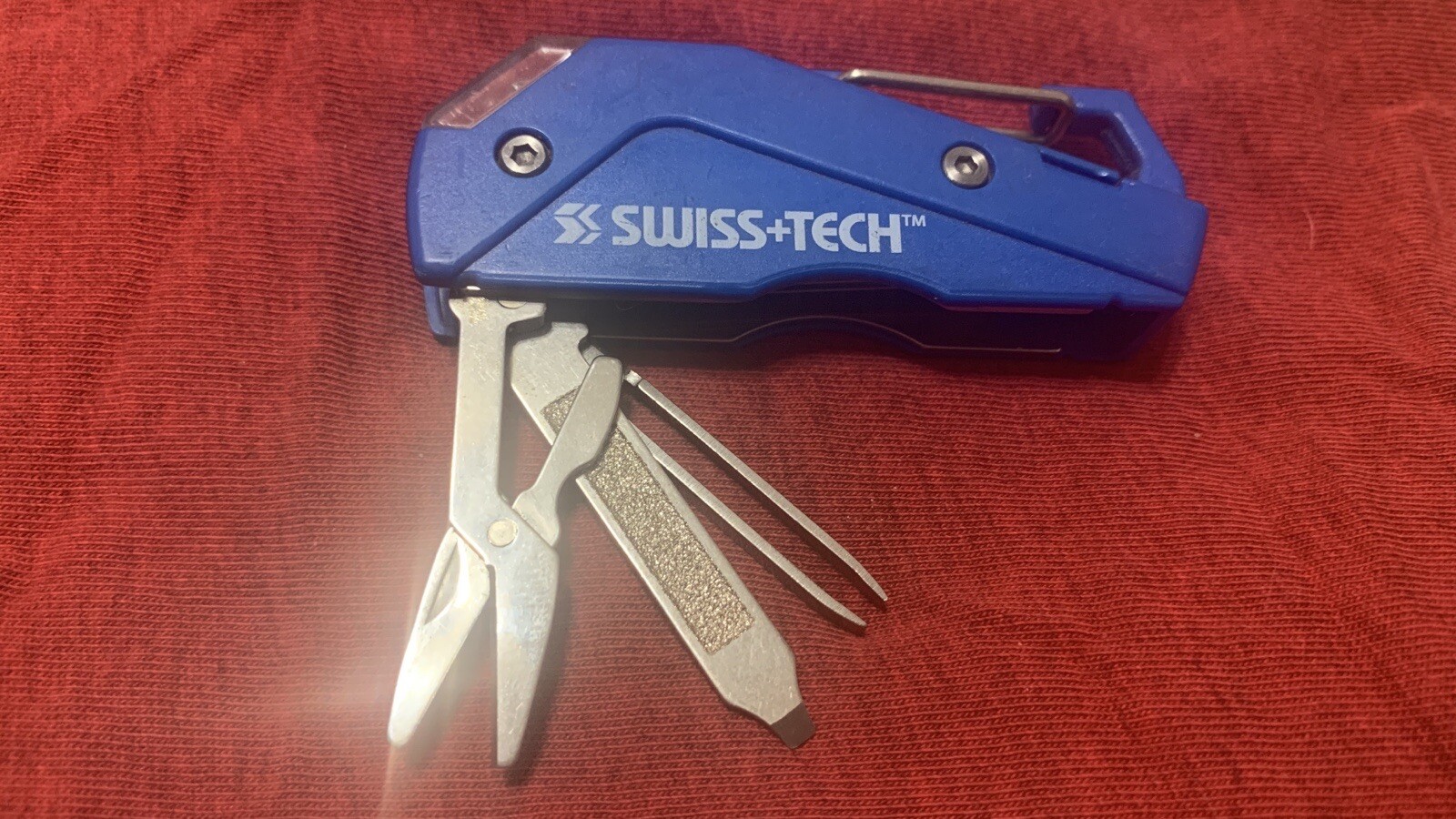 Swiss Tech multi tool Flashlight EDC carabiner Scissors File Screwdriver Tweezer